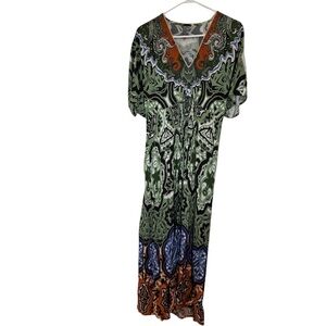 Anthropologie Blank London Flora Tatiana ethnic boho cinched waist V neck dress